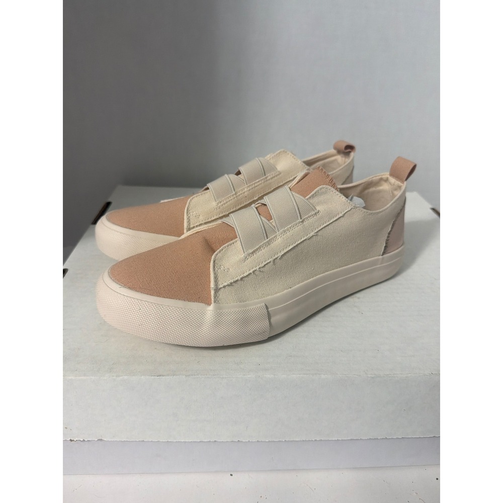 Serra Ladies Canvas Sneakers Cream Blush Rose Gold Metallic Slip On Shoes 8